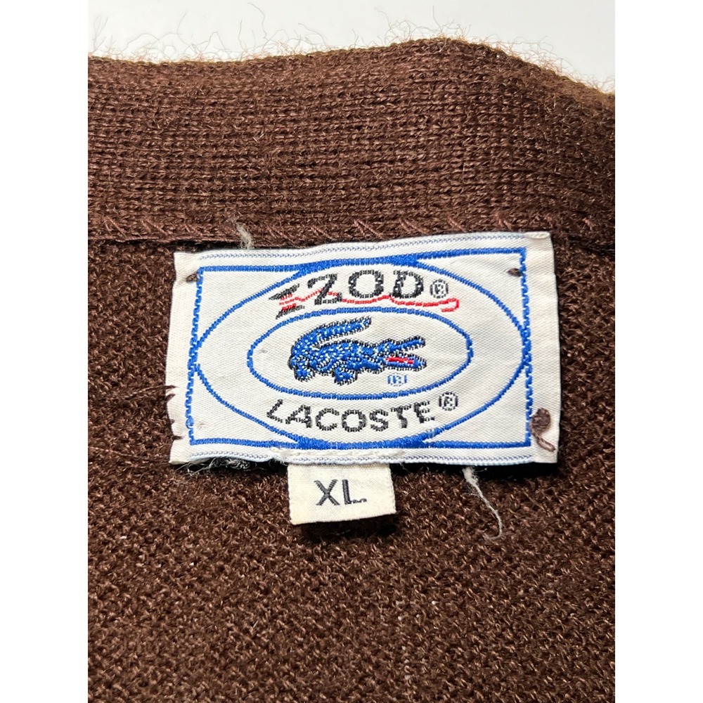 Vintage Izod Lacoste Cardigan Mens XL Brown Sweater Orlon Acrylic V-Neck 70's